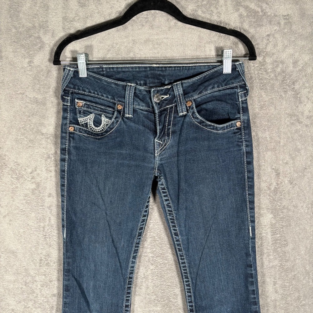 Vintage True Religion Womens Jeans Size 28 Dark Wash USA Rhinestone Embellished - Picture 7 of 16